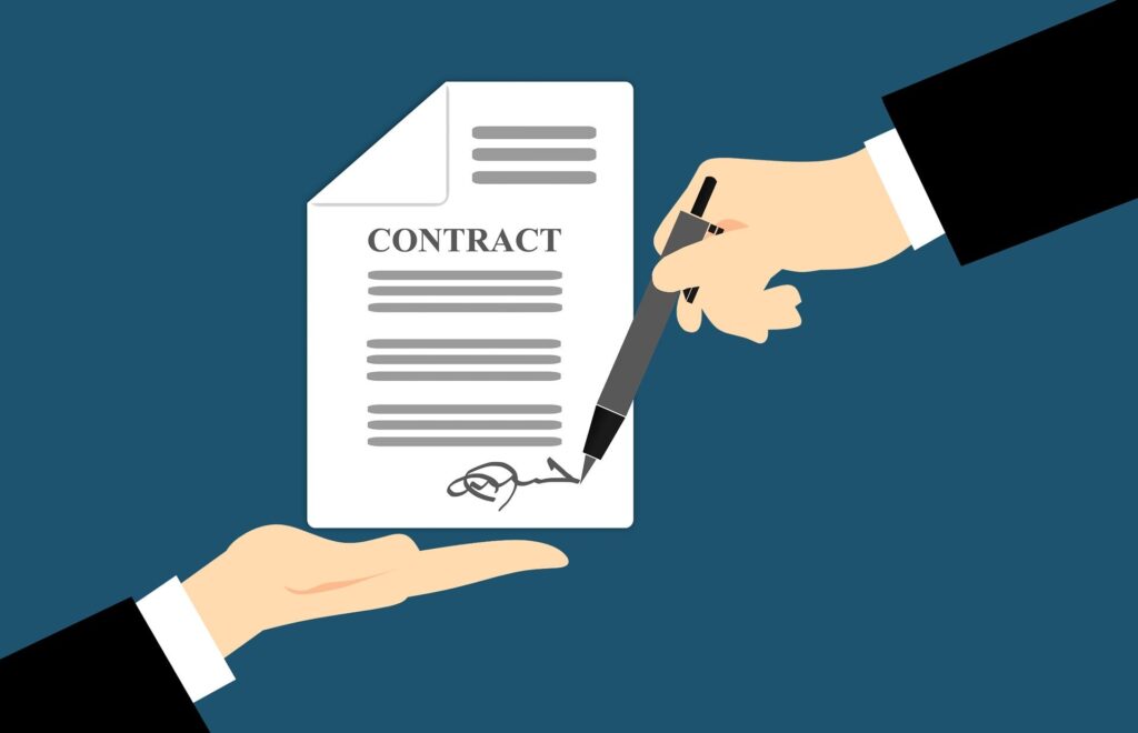 An illustration of a contract being signed